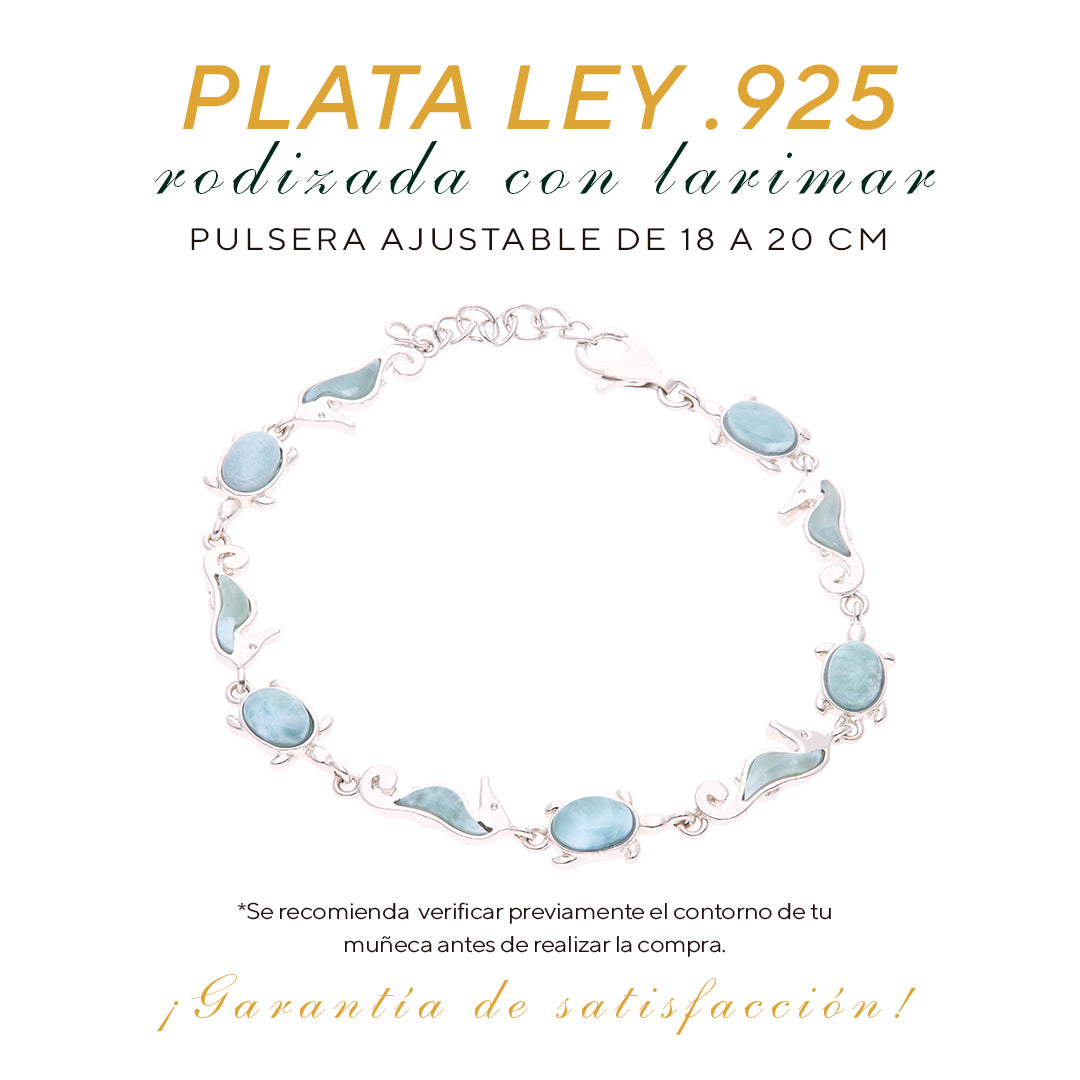 Pulsera tortuga/caballito de mar Larimar Plata.925