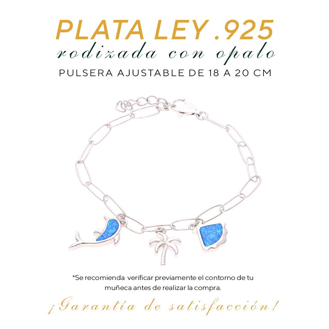 Pulsera Dijes Marinos Ópalo en Plata.925