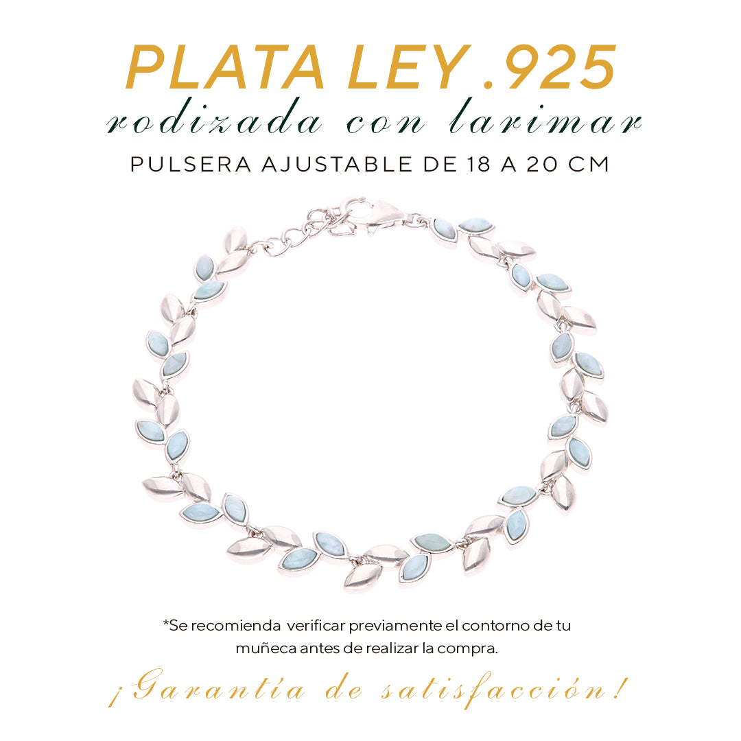 Pulsera Hojas de Larimar en Plata.925