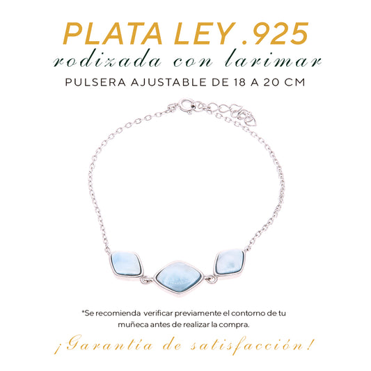 Pulsera Triple Larimar en Plata.925