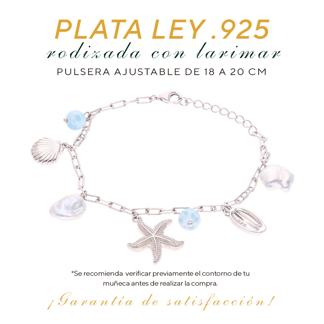 Pulsera Marina con Dijes de Larimar en Plata.925