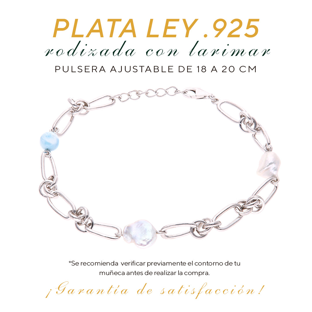 Pulsera Clásica Eslabones Larimar Plata.925