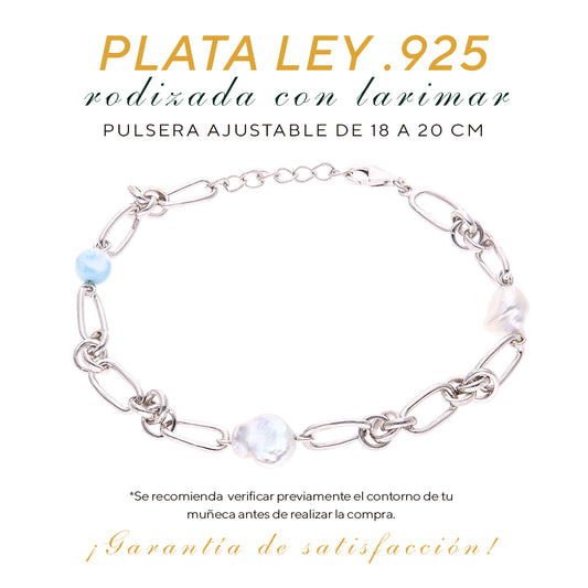 Pulsera Clásica Eslabones Larimar Plata.925