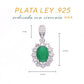 Dije Plata Ley 925 con Rodio y Zirconia AAA Color Verde Esmeralda y Blanco Ovalado