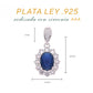 Dije Plata Ley 925 con Rodio y Zirconia AAA Color Azul Zafiro y Blanco Ovalado