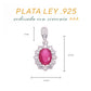 DIJE EN PLATA LEY .925, CON RODIO , ZIRCONIA AAA ROJO ZAFIRO Y BLANCO , OVALADO