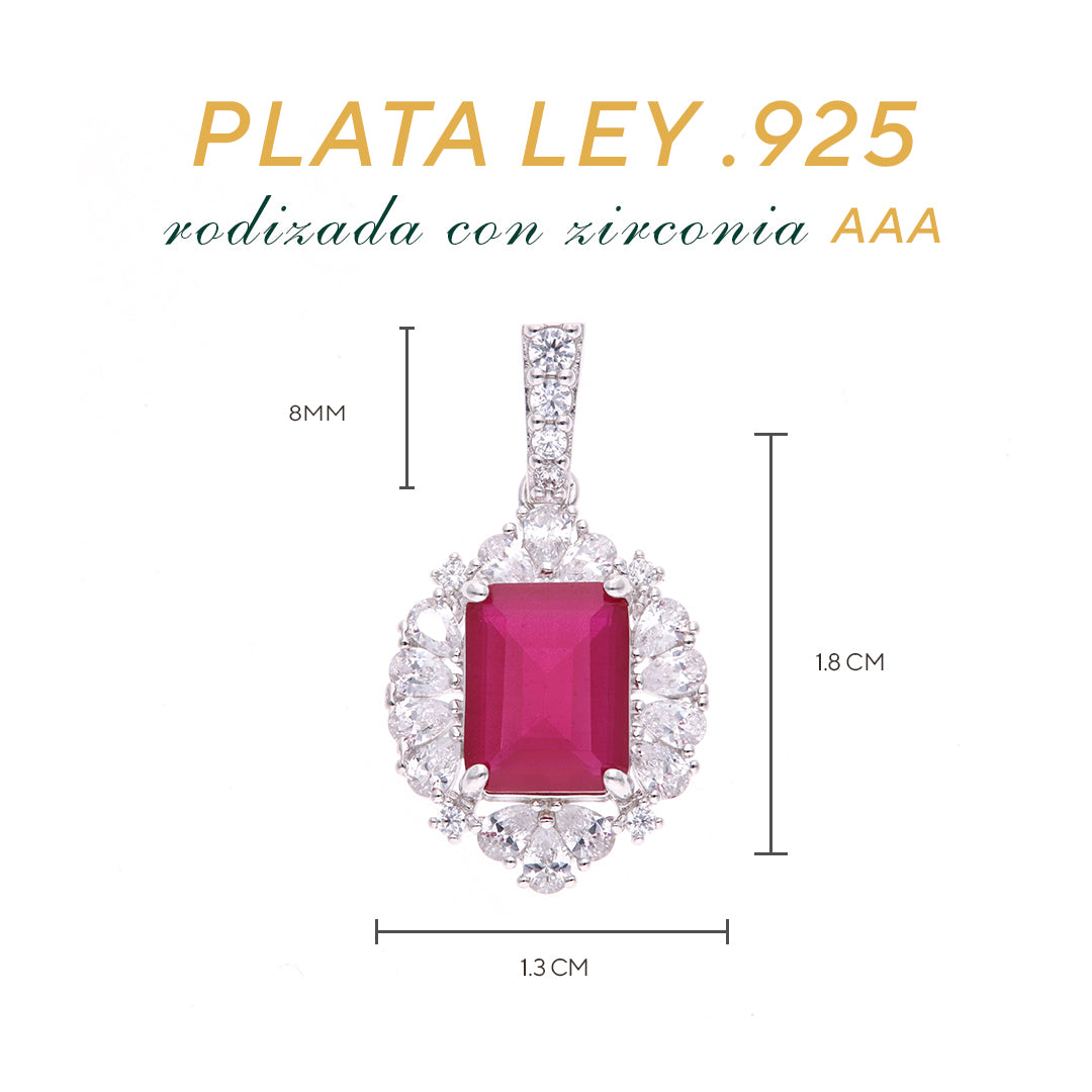 Dije Plata Ley 925 con Rodio y Zirconia AAA Color Rojo Rubí y Blanco