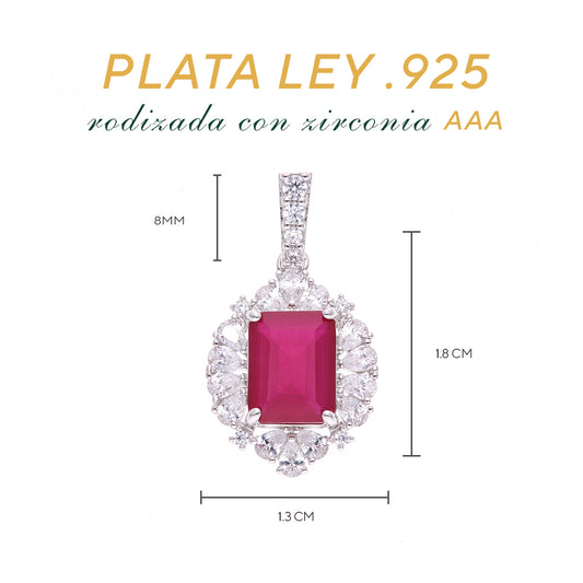 Dije Plata Ley 925 con Rodio y Zirconia AAA Color Rojo Rubí y Blanco