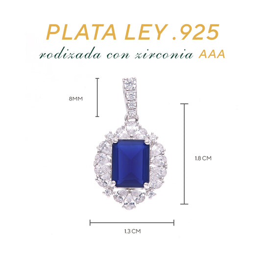 Dije Plata Ley 925 con Rodio y Zirconia AAA Color Azul Zafiro y Blanco