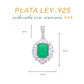 Dije Plata Ley 925 con Rodio y Zirconia AAA Color Verde Esmeralda y Blanco