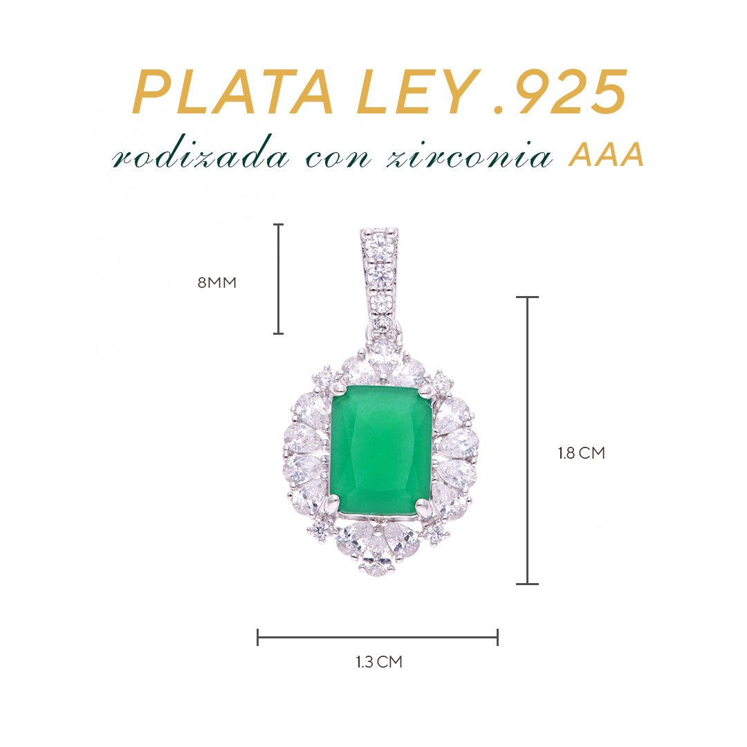 Dije Plata Ley 925 con Rodio y Zirconia AAA Color Verde Esmeralda y Blanco