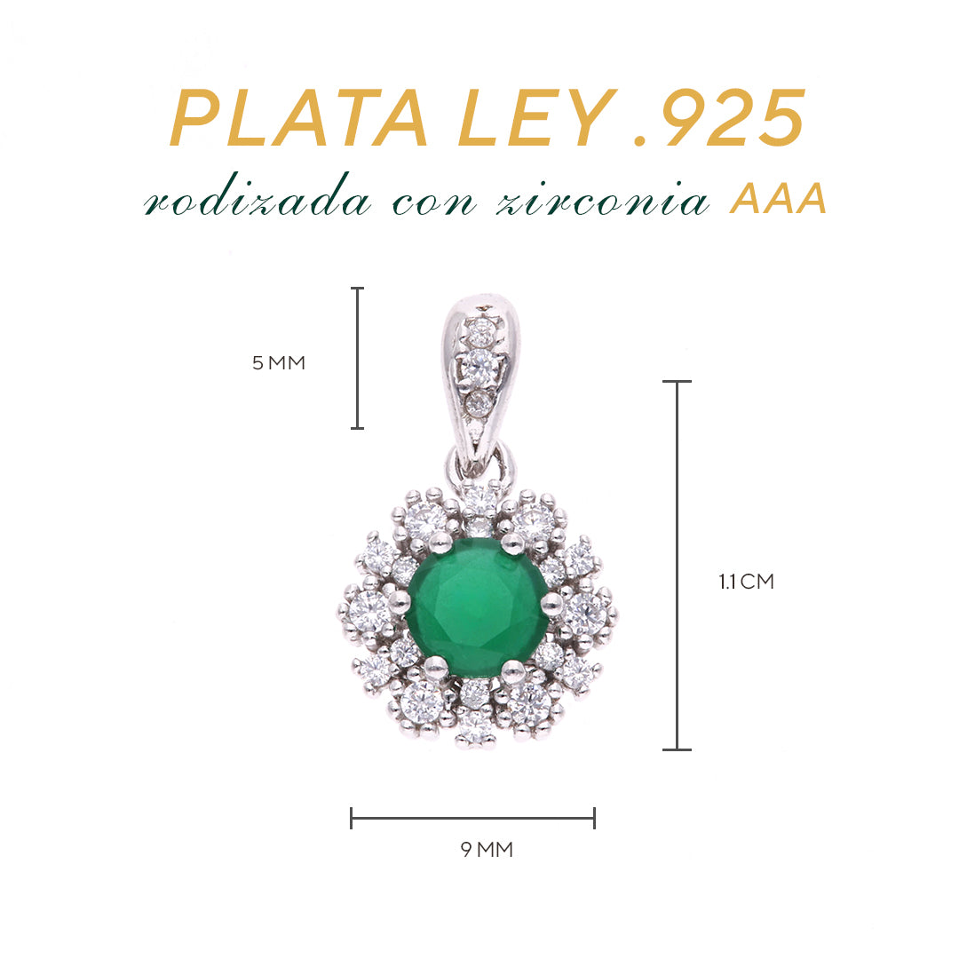 Dije Plata Ley 925 con Rodio y Zirconia AAA Color Verde Esmeralda y Blanco