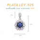 Dije Plata Ley 925 con Rodio y Zirconia AAA Color Azul Zafiro y Blanco Redondo