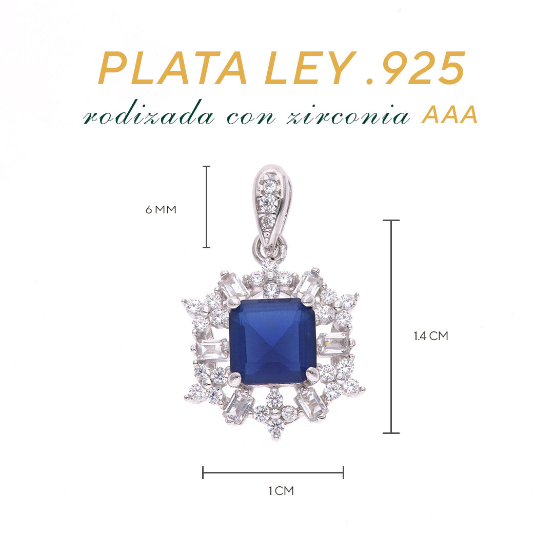 DIJE  EN PLATA LEY .925, CON RODIO , ZIRCONIA AAA  AZUL ZAFIRO  Y  BLANCO Y AZUL, REDONDO
