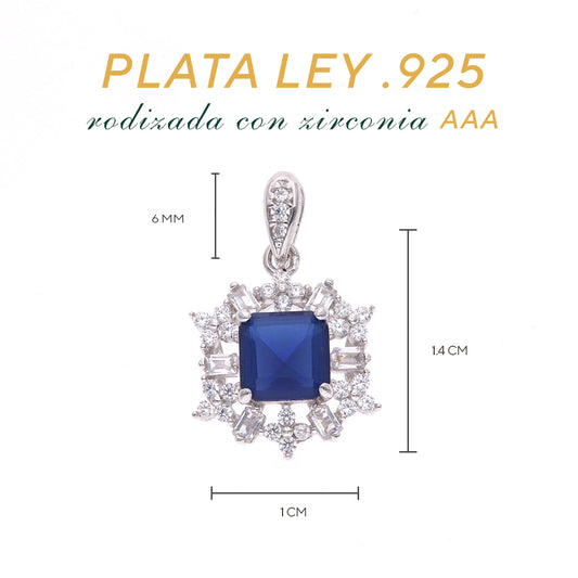 DIJE  EN PLATA LEY .925, CON RODIO , ZIRCONIA AAA  AZUL ZAFIRO  Y  BLANCO Y AZUL, REDONDO