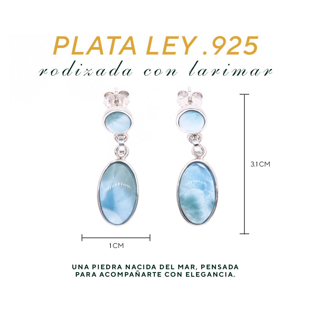 Aretes Larimar Ovalado en Plata.925