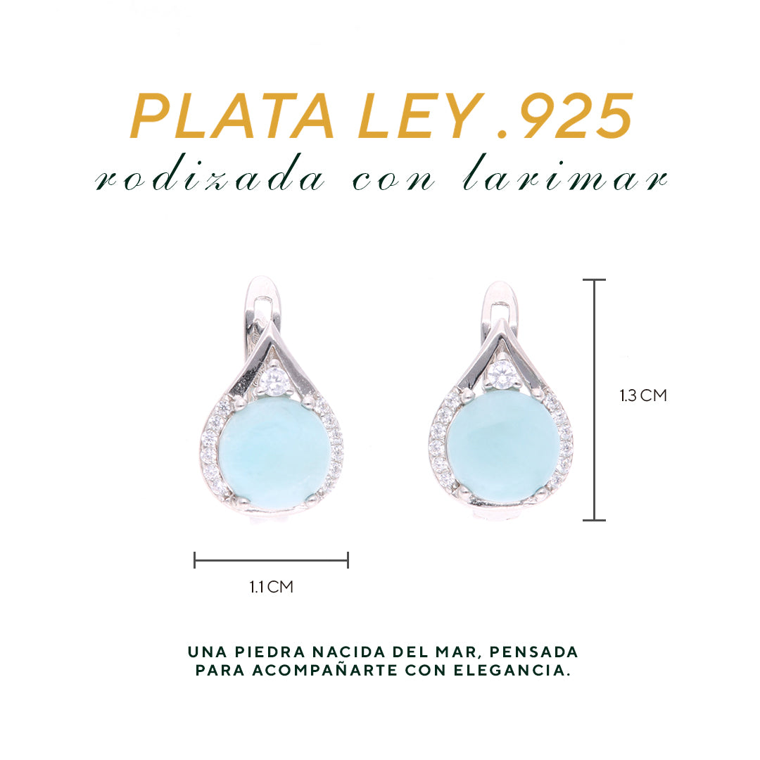 Arete Redondo de Larimar en Plata.925