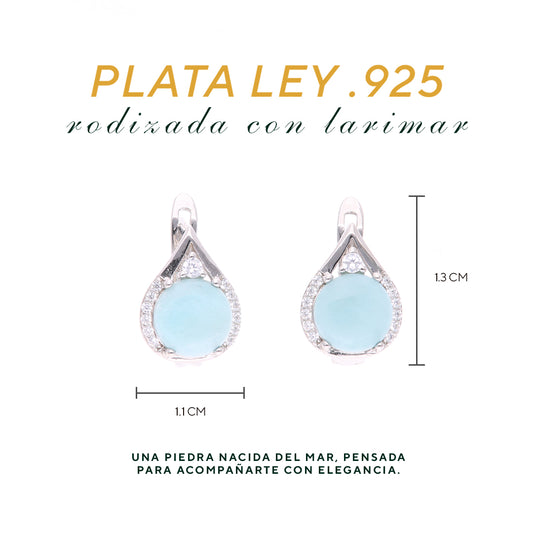 Arete Redondo de Larimar en Plata.925