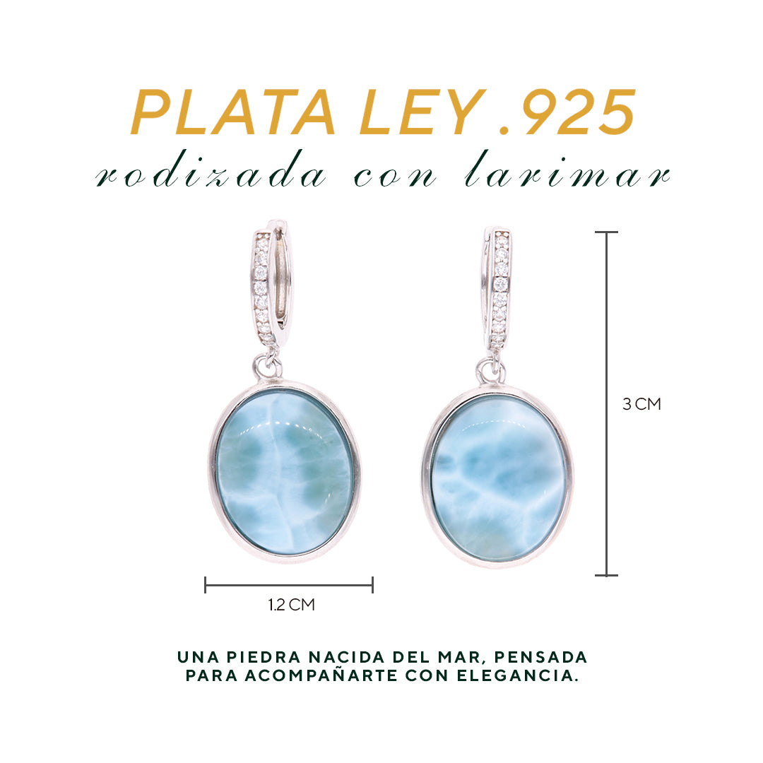 Arete Ovalado Clásico Larimar en Plata.925