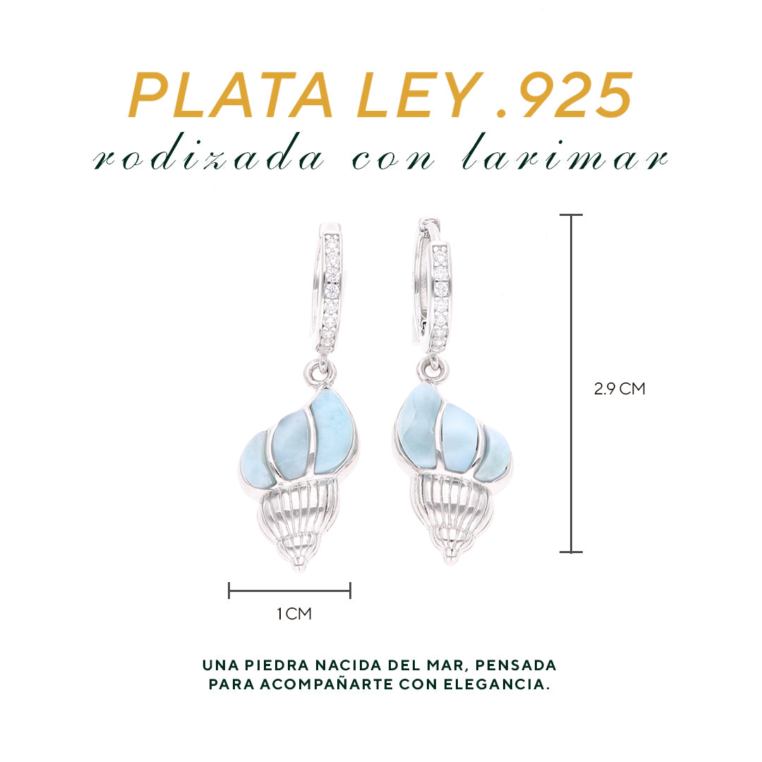 Aretes Concha  Larimar en Plata.925