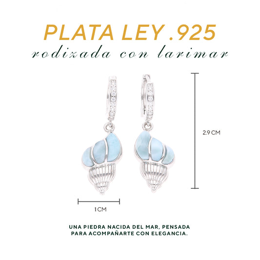 Aretes Concha  Larimar en Plata.925