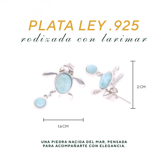 Aretes Tortuga de Larimar en Plata.925