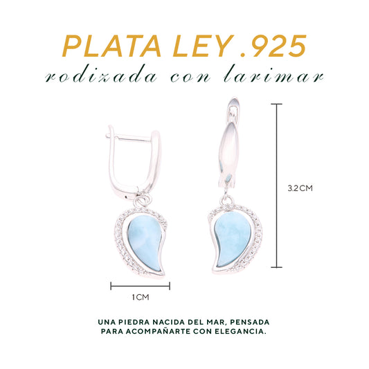 Arete Colgante Media Luna de Larimar Plata.925