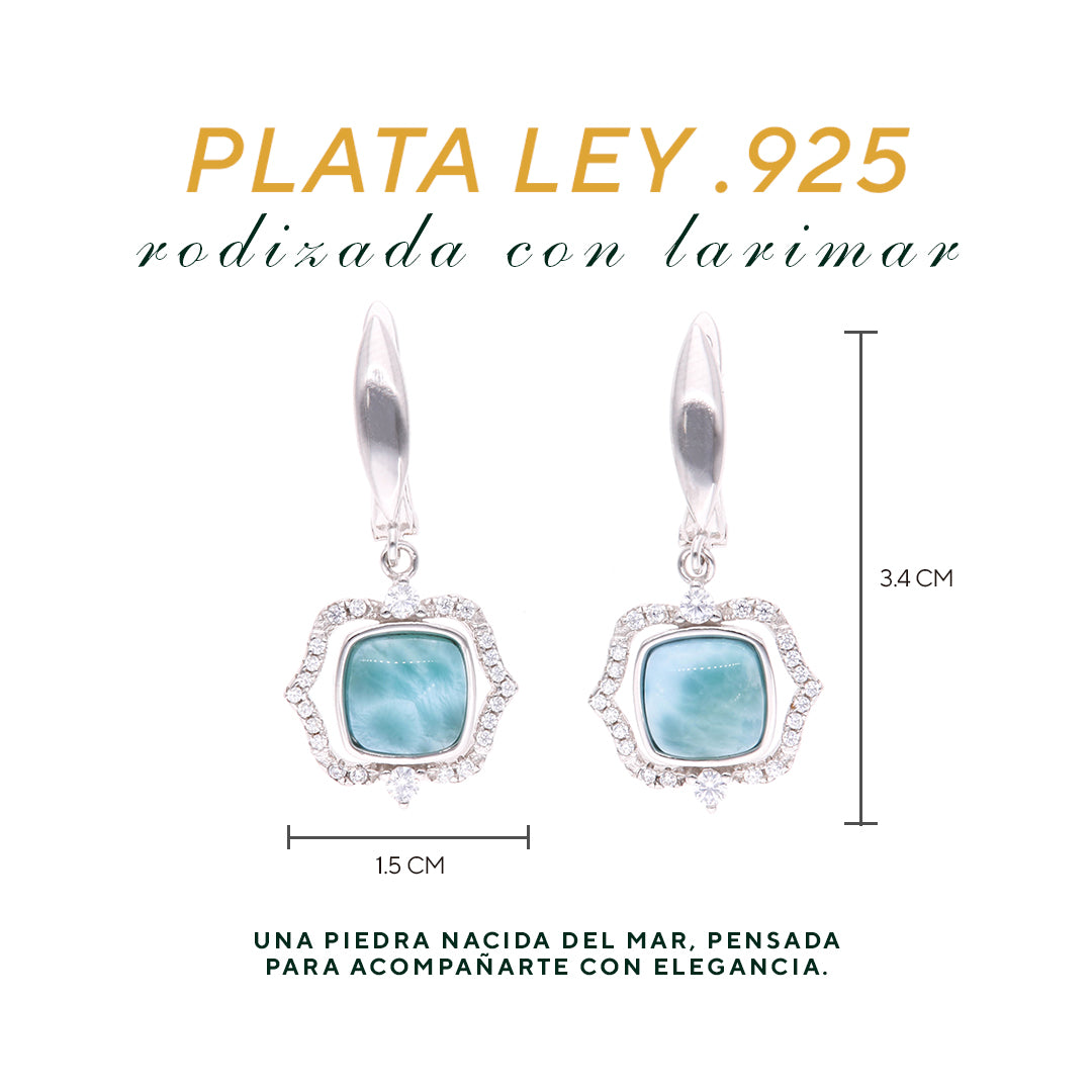 Arete Cuadrado Decorativo de Larimar en Plata.925