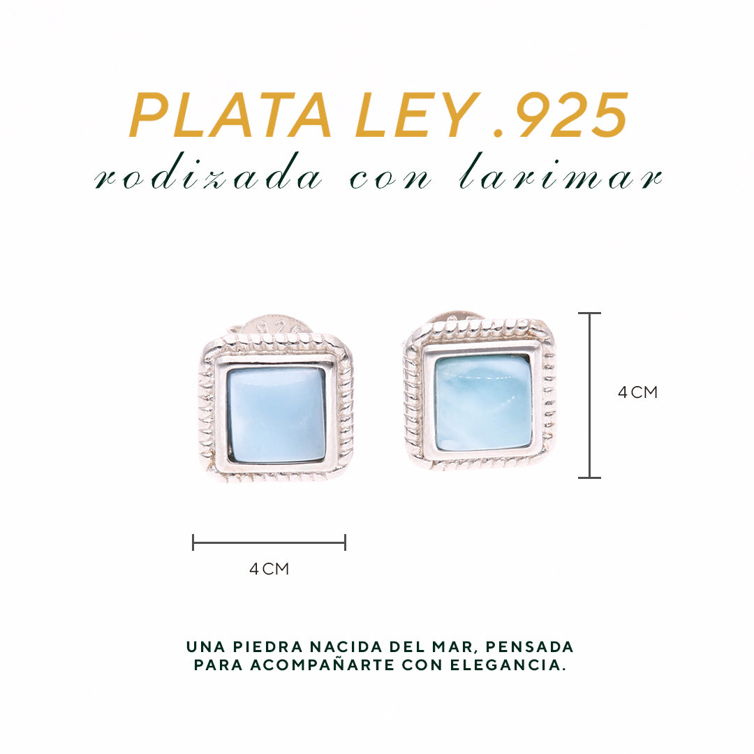 Aretes Cuadrados de Larimar en Plata.925