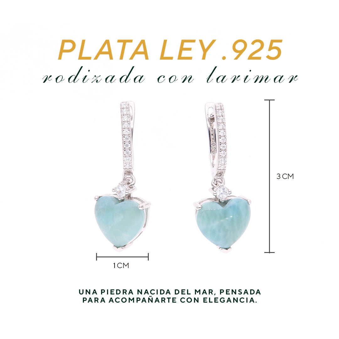 Aretes Corazón de Larimar en Plata.925