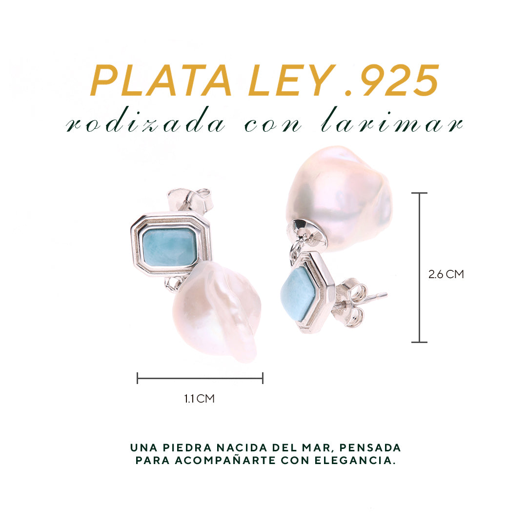 Aretes Combinados de Larimar en Plata.925