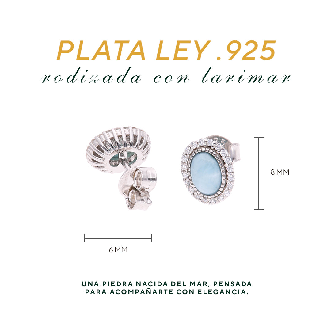 Aretes Ovalados Clásicos de Larimar en Plata.925