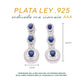 Aretes Plata Ley 925 con Rodio y Zirconia AAA Color Azul Zafiro y Blanco Ovalado