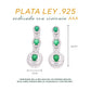 Aretes Plata Ley 925 con Rodio y Zirconia AAA Color Verde Esmeralda y Blanco Ovalado