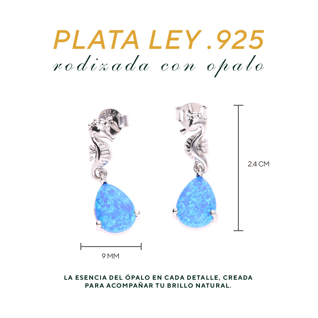 Aretes caballo de mar Ópalo en Plata.925