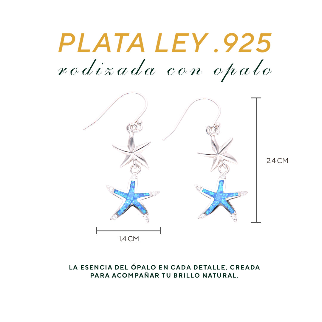 Aretes Colgantes Estrella de Mar, Ópalo Plata.925