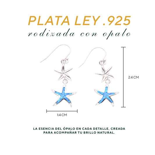 Aretes Colgantes Estrella de Mar, Ópalo Plata.925