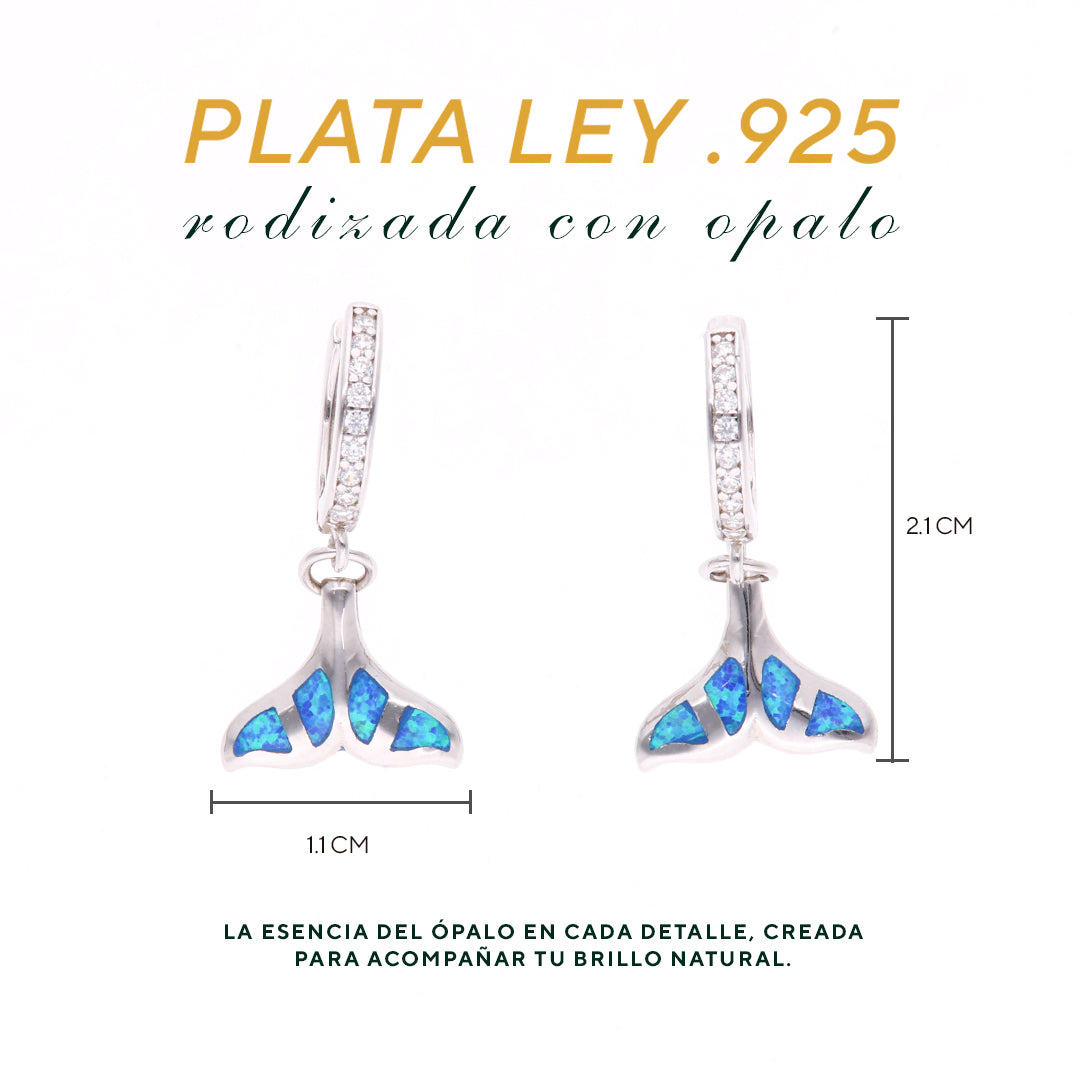 aretes  Cola de Ballena de Ópalo en Plata.925