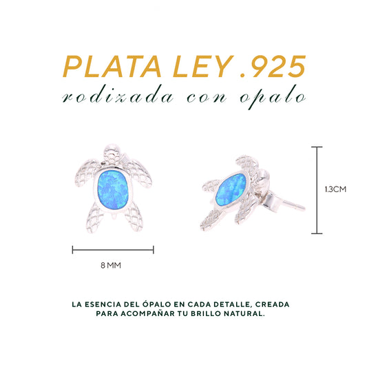 Aretes Tortuga Detallada de Ópalo en Plata.925