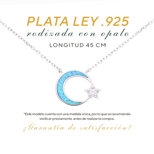 Collar Media Luna con Estrella de Ópalo en Plata .925