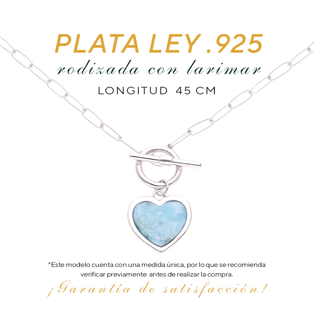 Collar Corazón de Larimar en Plata.925