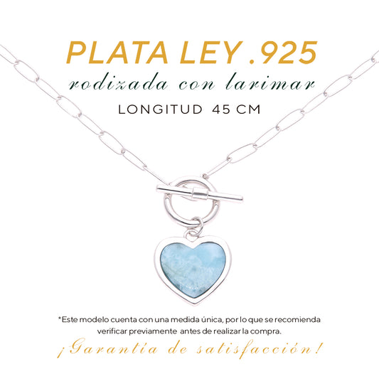 Collar Corazón de Larimar en Plata.925