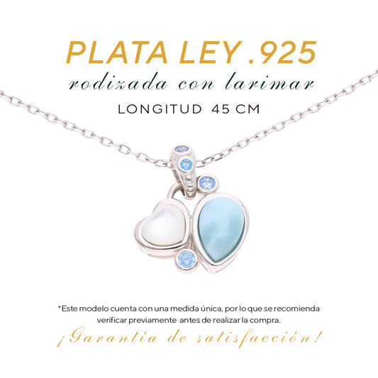 Collar Corazon y gota de Larimar Plata.925