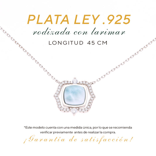Collar Cuadrado Clásico de Larimar en Plata.925