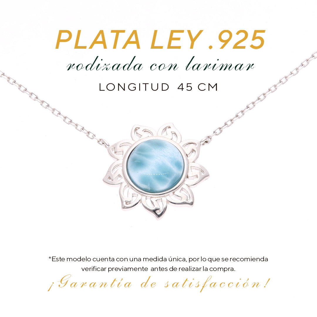 Collar Flor de Larimar en Plata.925