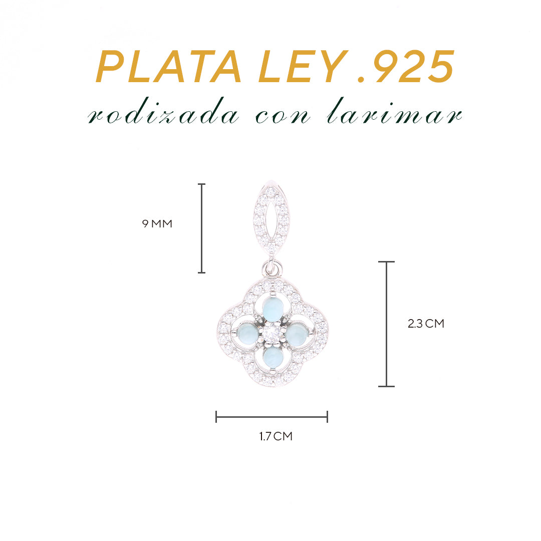 Dije Flor Decorativa Larimar en Plata.925