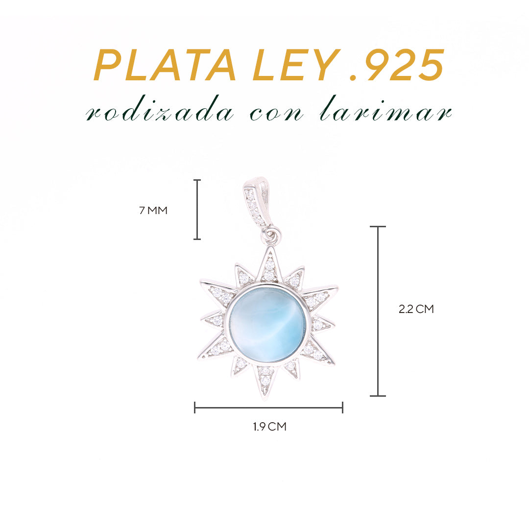 Dije Sol Radiante Larimar en Plata.925