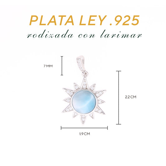 Dije Sol Radiante Larimar en Plata.925
