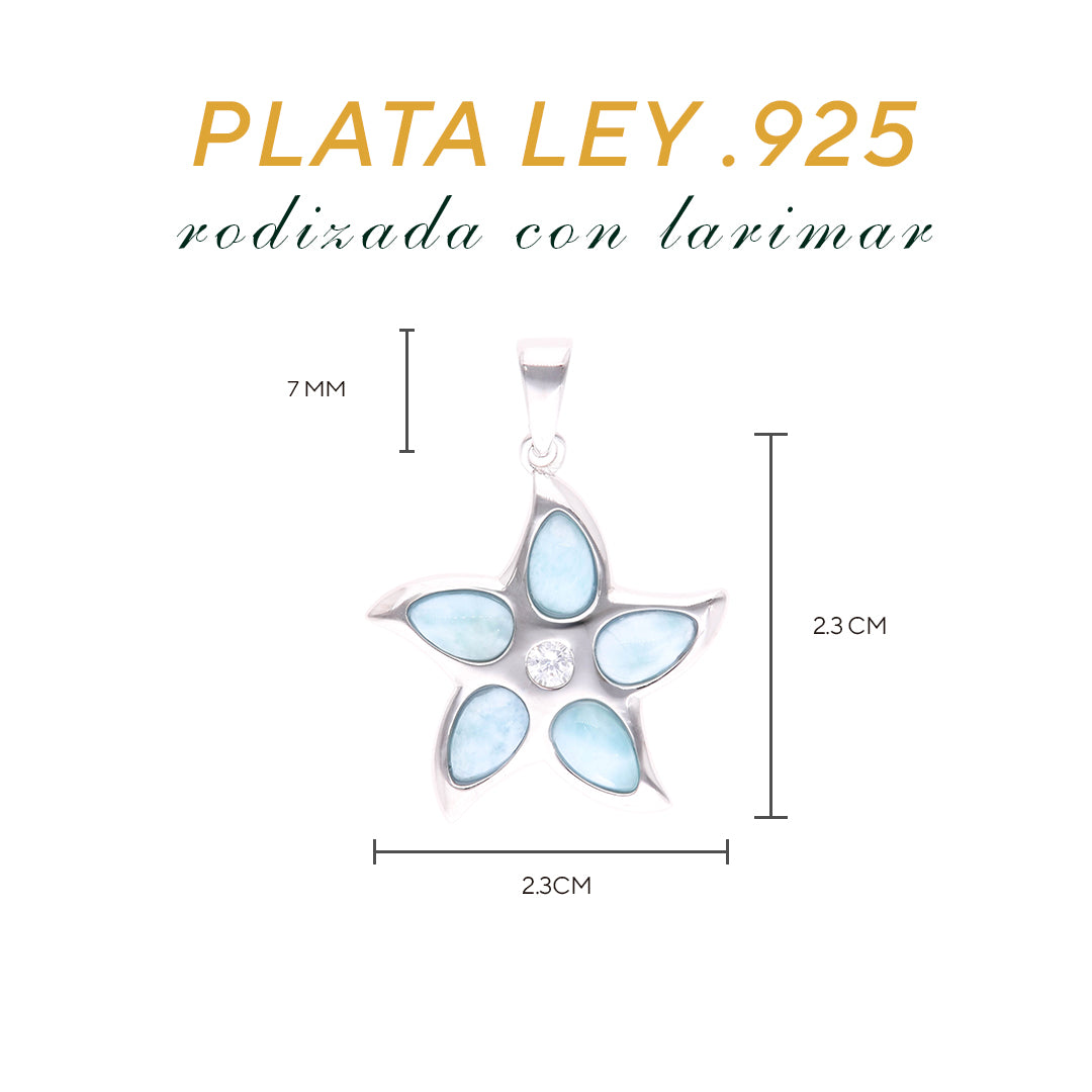 Dije Flor de Larimar en Plata.925