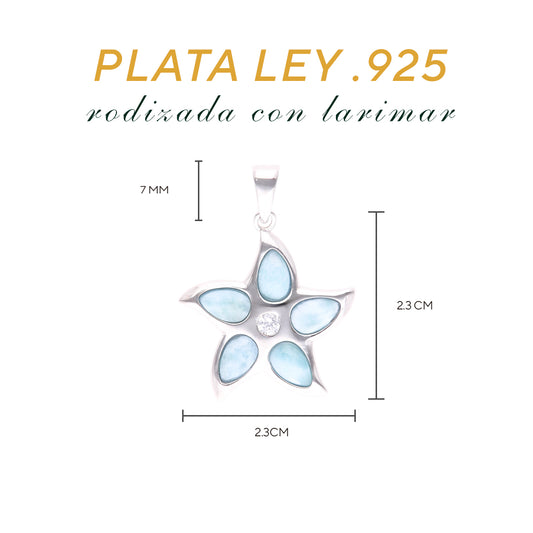 Dije Flor de Larimar en Plata.925